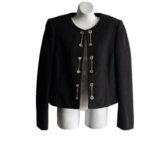 Alex Marie Black and Gold chain Blazer with Textured Fabric
